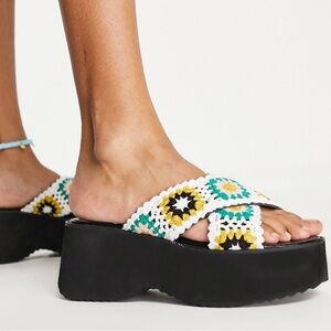 Asos flatform crochet cross straps sandals Size 5